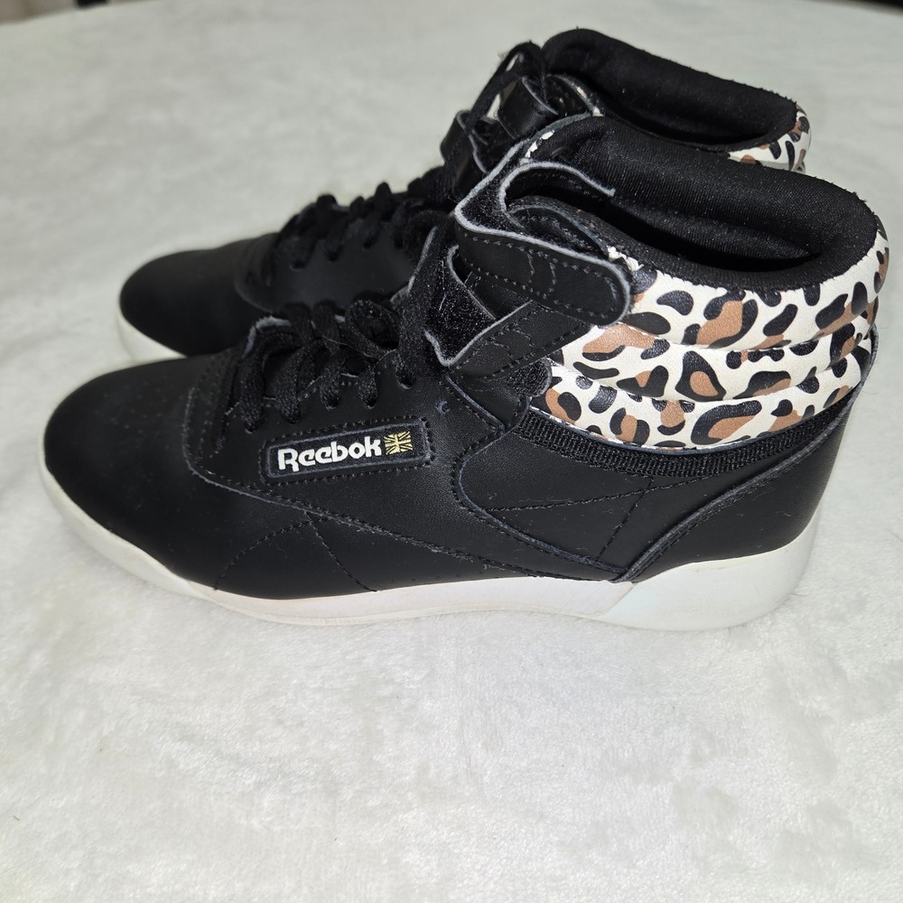 Reebok Freestyle Hi Leopard Print Black High Top Sneakers Size 3.5 Big Girl